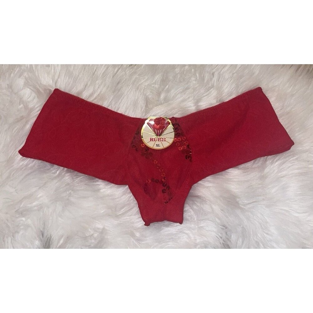 Rubii GR3076 Lace Cheeky Bikini Panties Sequins Mesh Womens XL XLarge Red